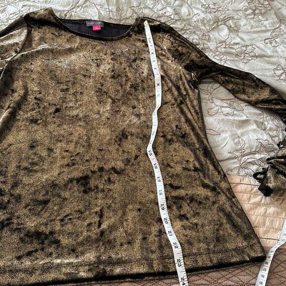 Vince Camuto | Ruched Sleeve Black and Gold Metallic Top Size S - Picture 10 of 10